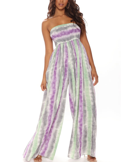 Allover Print Tube Jumpsuit, Casual Off Shoulder Wide Leg Jumpsuit, Women's Clothing