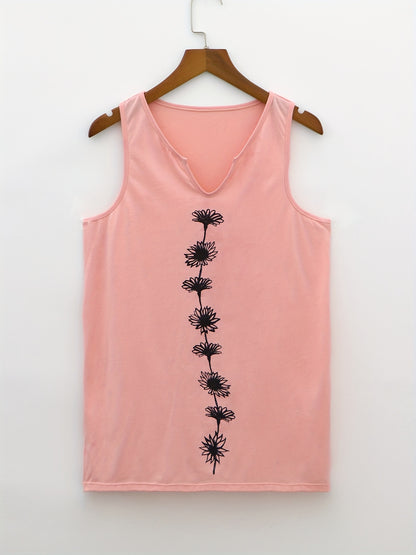 Chic Summertime Floral Tank Top – Breezy Sleeveless Notch Neck Design – Versatile Womens Fashion