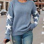 Star Pattern Crew Neck Pullover Sweater, Casual Long Sleeve Drop Shoulder Sweater, Women's Clothing