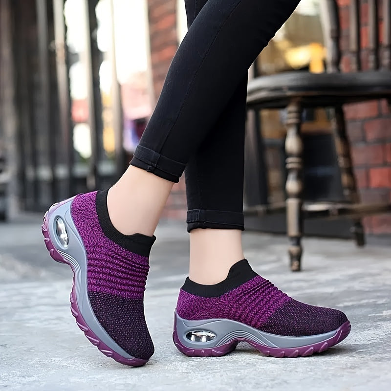 Women's Air Cushion Sole Sock Sneakers, Lightweight Knit Slip On Shoes, Breathable Running Shoes