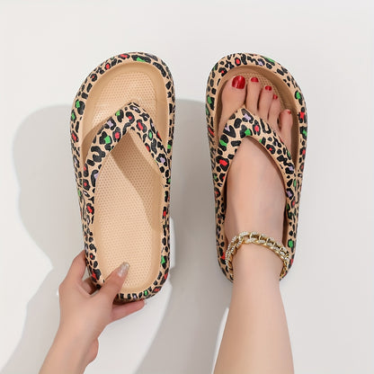 Vibrant Leopard Print EVA Flip Flops - Ultra-Soft, Wear-Resistant, and Cushioned Sole for Comfortable Walking - Perfect Indoor and Outdoor Beach Shoes for Summer