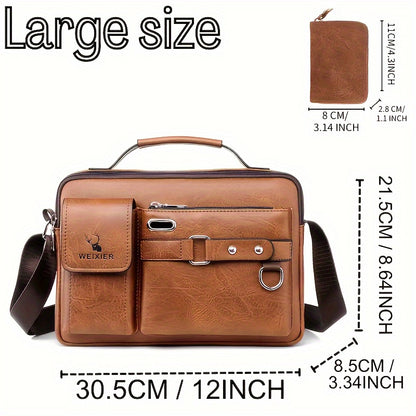 1/2pcs Men's Business Adjustable Strap Sling Bag, Casual PU Leather Shoulder Messenger Bag