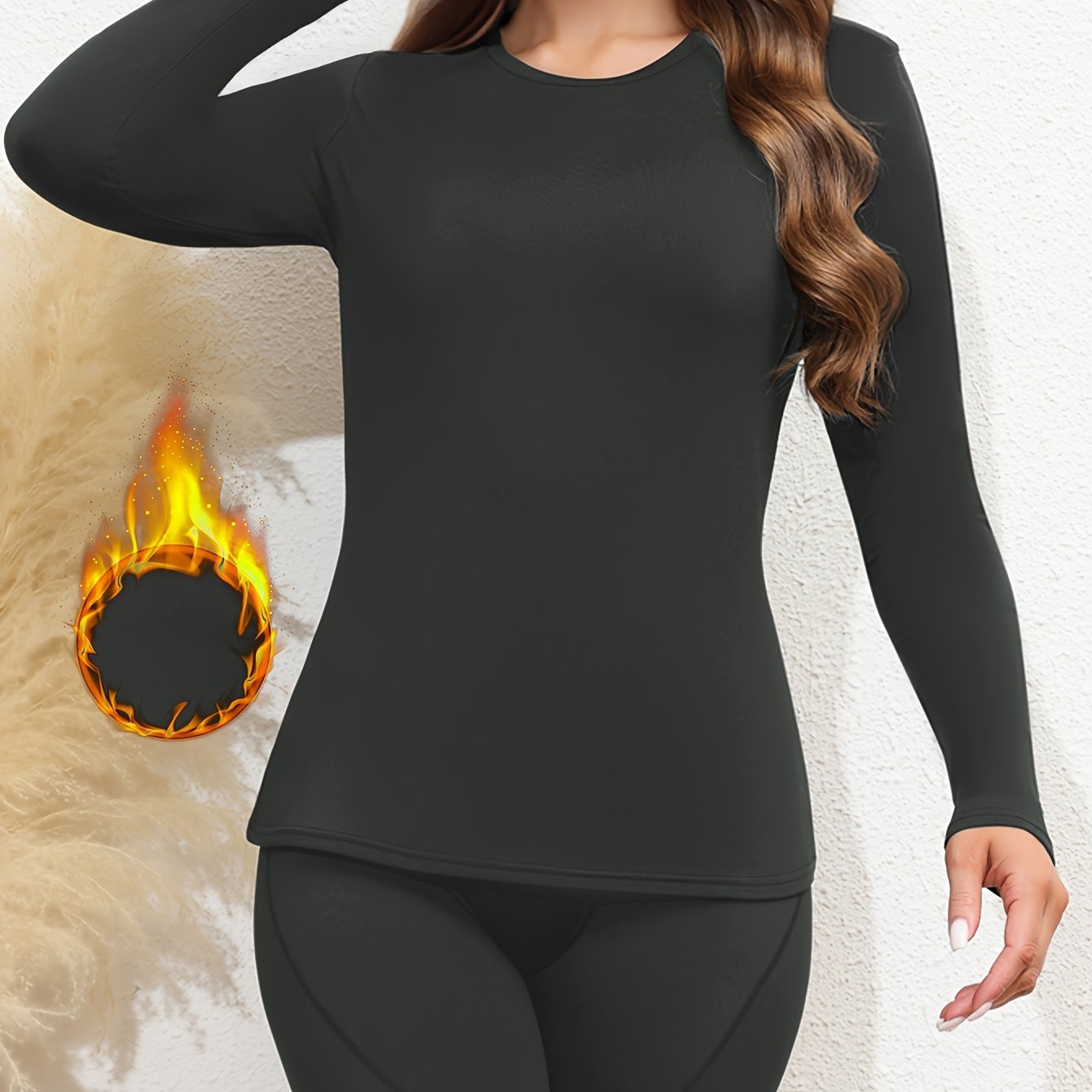 Women's Thermal Long Sleeve Crew Neck Shirt, Solid Color Bottoming Tops, Women's Clothing