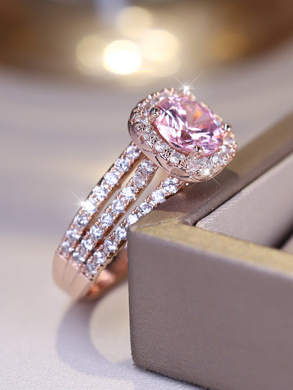 Elegant Promise Ring 18k Plated Inlaid Shining Zircon Engagement Wedding Ring For Female Evening Party Decor Multi Sizes To Choose