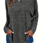 Plus Size Casual Sweater, Women's Plus Solid Ribbed Long Sleeve Round Neck Knit Top