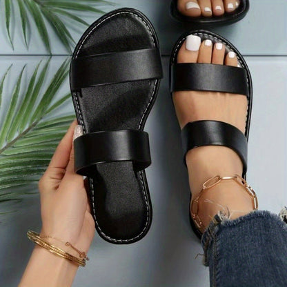 Women's Double Strap Slide Sandals - Casual Slip On Flat Summer Shoes, Lightweight - For Women - Perfect for Beach, Pool, and Casual Wear - Ideal Gift for Summer
