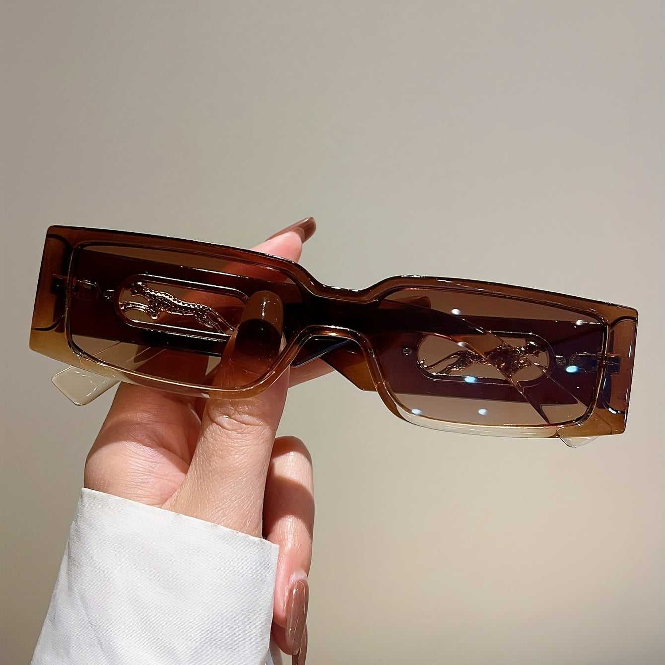 Chic Cheetah Print Rectangle Fashion Glasses with Gradient Lens - Lightweight PC Frame, Perfect for Summer Beach Parties & Outdoor Adventures