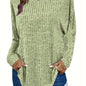 Plus Size Casual Sweater, Women's Plus Solid Ribbed Long Sleeve Round Neck Knit Top