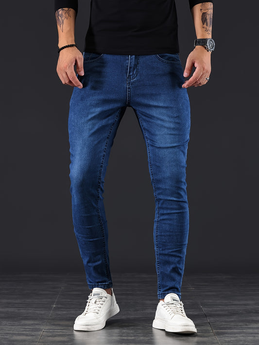 Mens Slim Fit Flex Denim Jeans - Ruggedly Distressed Streetwear with Comfortable Medium Stretch - Fashionable Casual Elegance