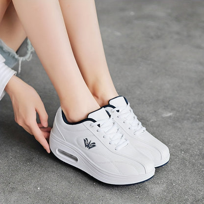 Women's Faux Leather Air Cushion Sneakers, Comfortable Thick Bottom Sport Shoes