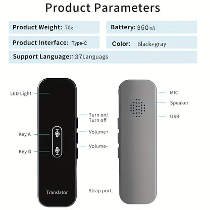 137 Languages Smart Voice Translator: Instant Real-Time Translation,Display of APP translation results,Suitable for most Android/iOS phones