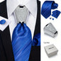 [For Business Silvery Necktie Set] Men's Necktie Silvery Ring & Handkerchief & Cufflinks Set For Business Accessories With Gift Box