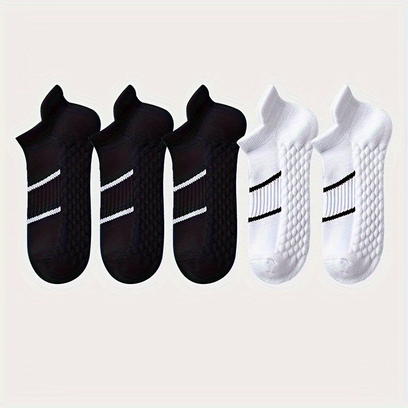 5pairs Men's Professional Sports Socks, Summer Thin Mesh Breathable Sweat-absorbing Anti-odor Ear Lifting Heel Guard Short Socks