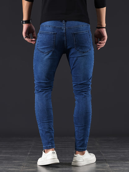 Mens Slim Fit Flex Denim Jeans - Ruggedly Distressed Streetwear with Comfortable Medium Stretch - Fashionable Casual Elegance