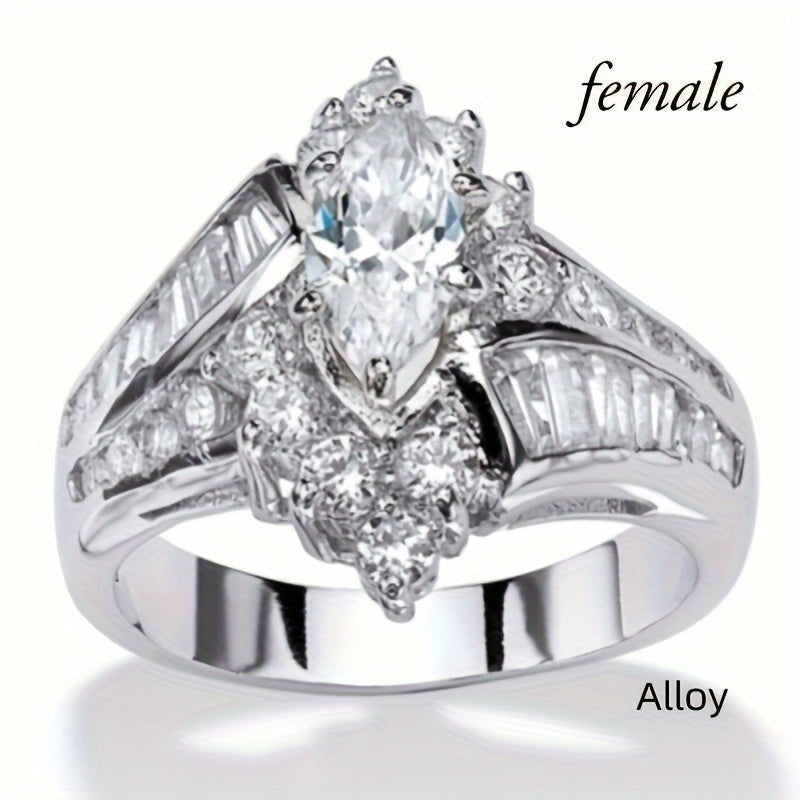 Fashionable Casual Romantic Stainless Steel Double-row Imitation Zirconia Ring