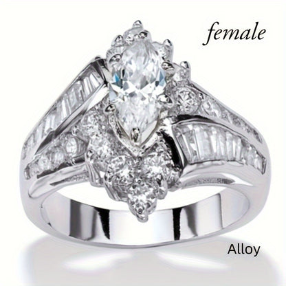 Fashionable Casual Romantic Stainless Steel Double-row Imitation Zirconia Ring