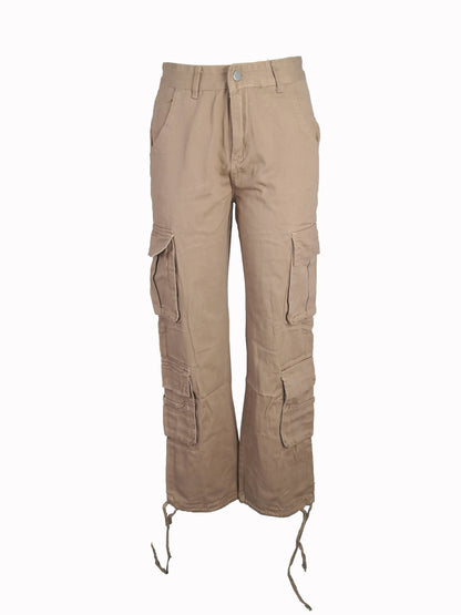 Black Flap Pockets Straight Jeans, Loose Fit Non-Stretch High Waist Cargo Pants, Y2K & Kpop Style, Women's Denim Jeans & Clothing