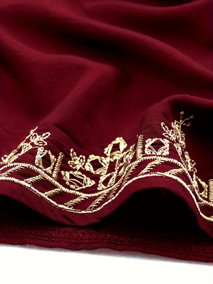 Bohemian Golden Embroidered Plus Size Maxi Dress with Bat Sleeves for Ramadan