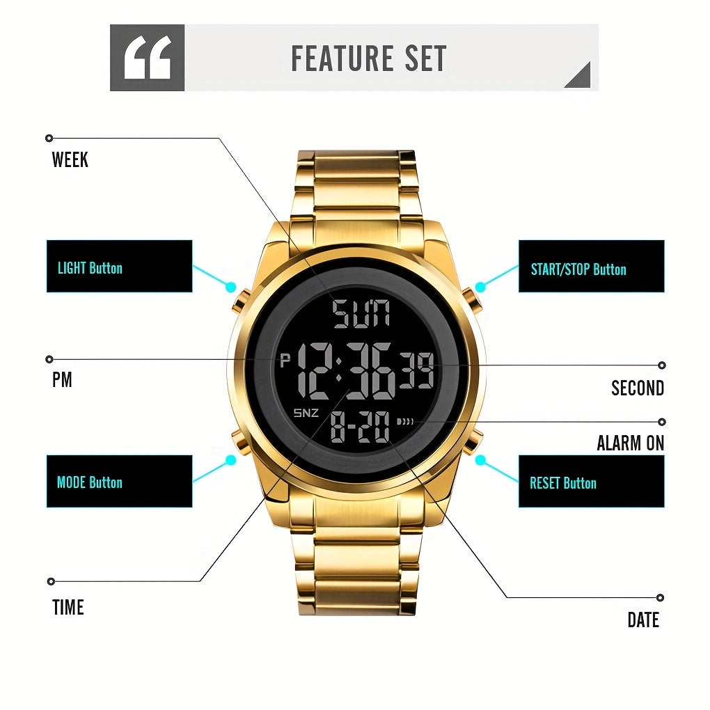 Multifunctional LED Night Light Timing Alarm Watch - Men's Fashion Digital Watch with Date Display, Stopwatch, and Alarm Reminders - Ideal Gift for Men