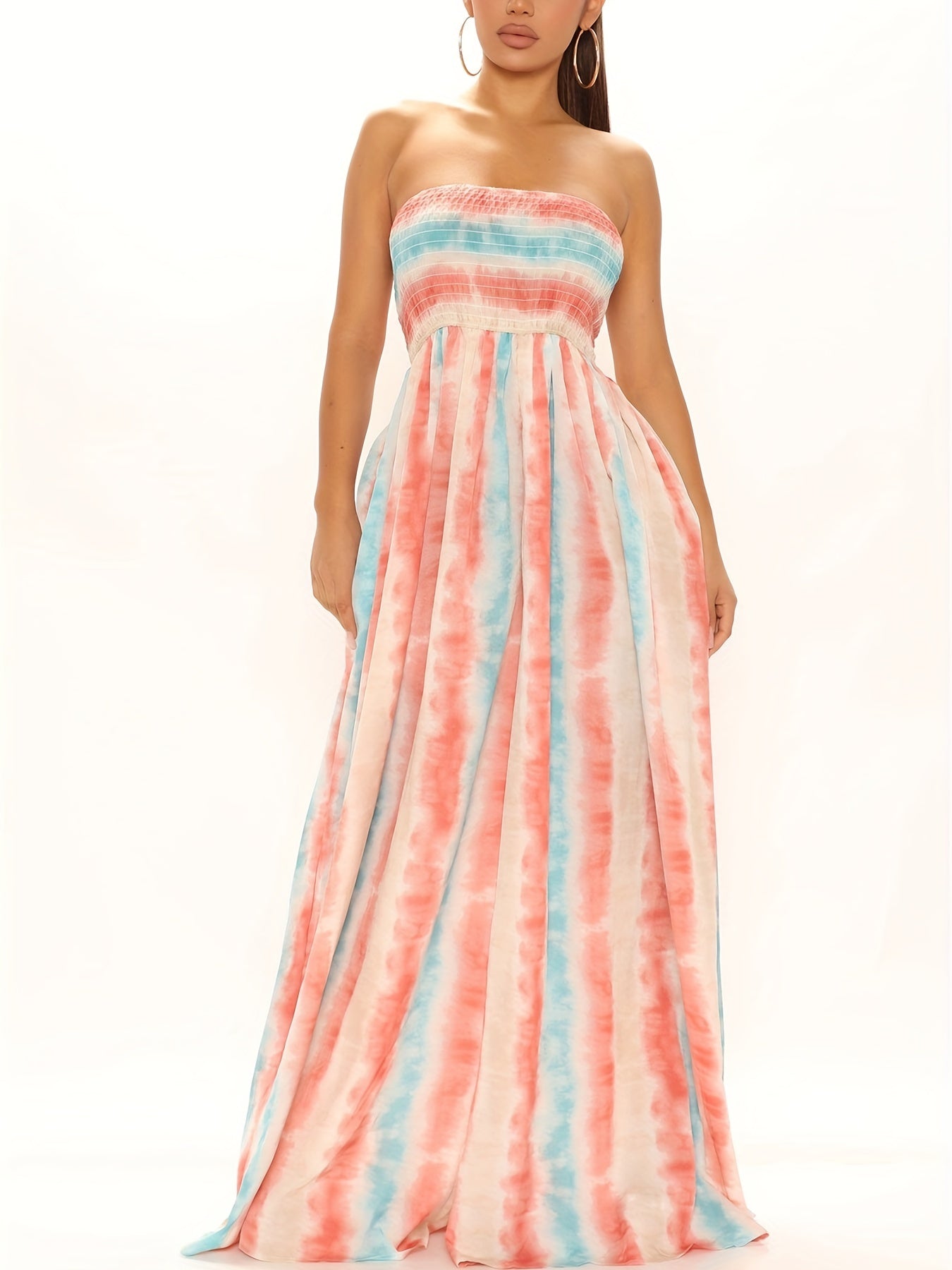 Allover Print Tube Jumpsuit, Casual Off Shoulder Wide Leg Jumpsuit, Women's Clothing