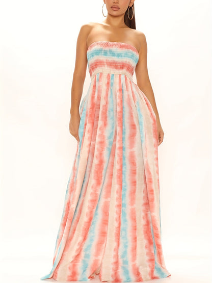 Allover Print Tube Jumpsuit, Casual Off Shoulder Wide Leg Jumpsuit, Women's Clothing