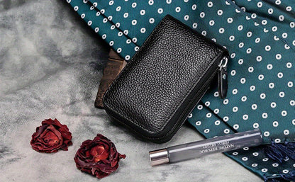 Genuine Leather RFID Blocking Credit Card Wallet for Men with Zipper