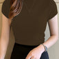 Womens Chic Solid Mock Neck Short Sleeve Knit Sweater - Soft & Breathable - Casual Everyday Style