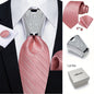 [For Business Silvery Necktie Set] Men's Necktie Silvery Ring & Handkerchief & Cufflinks Set For Business Accessories With Gift Box