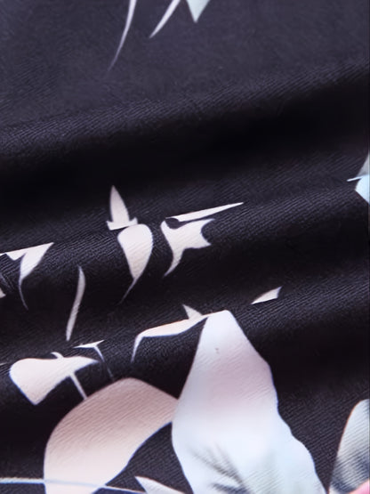 Plus Size Floral Print High Rise Drawstring Long Pants, Women's Plus Slight Stretch Loose Casual Pants