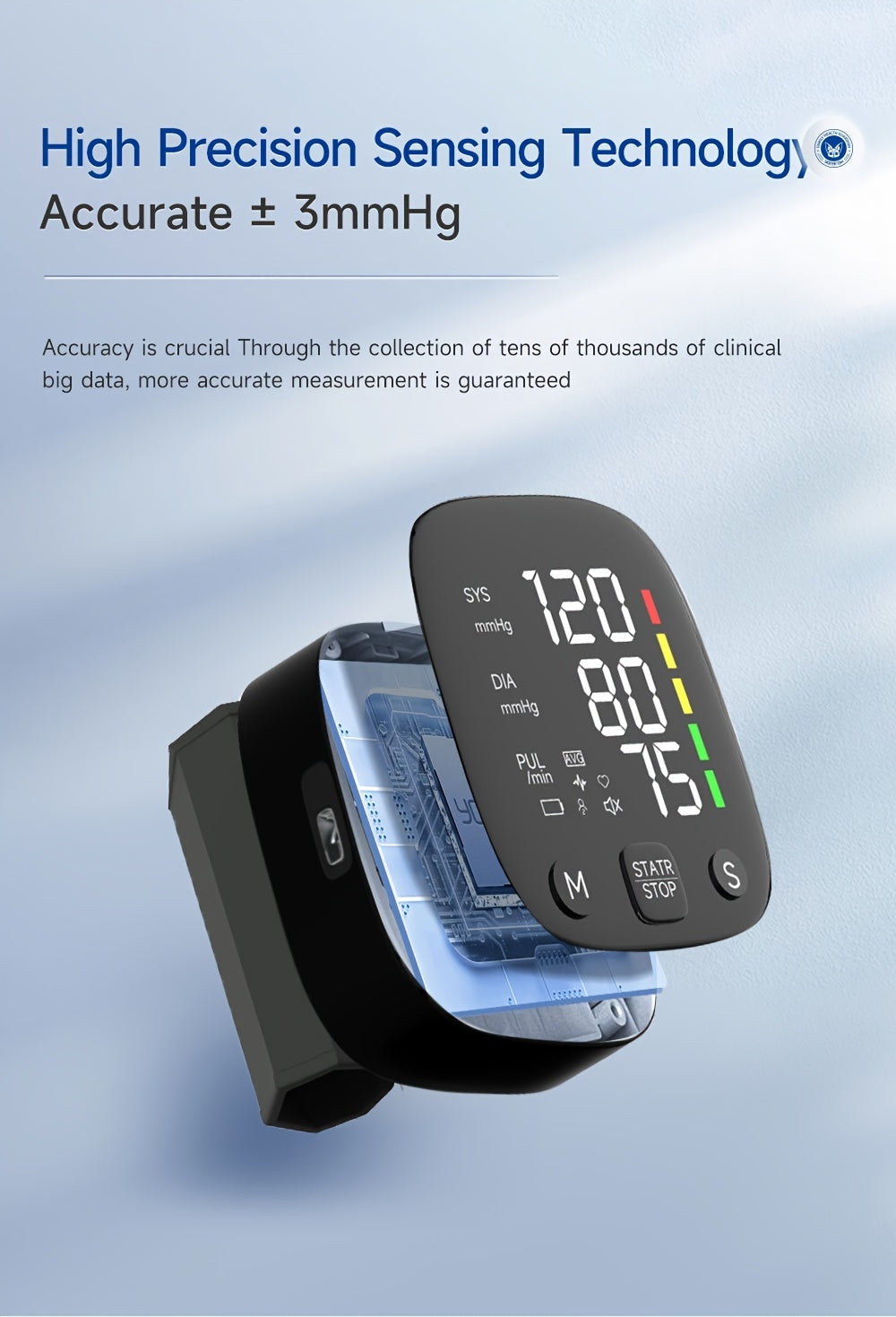 AccurateCare Wrist Blood Pressure Monitor - Rechargeable Sphygmomanometer with English Voice Broadcast, Storage Box, and Built-in Lithium Battery for Easy Monitoring at Home or On-The-Go