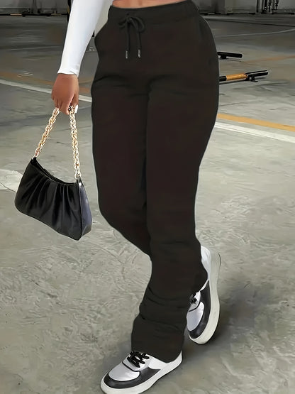 Slant Pockets Drawstring Pants, Casual Loose Pants For Fall & Winter, Women's Clothing