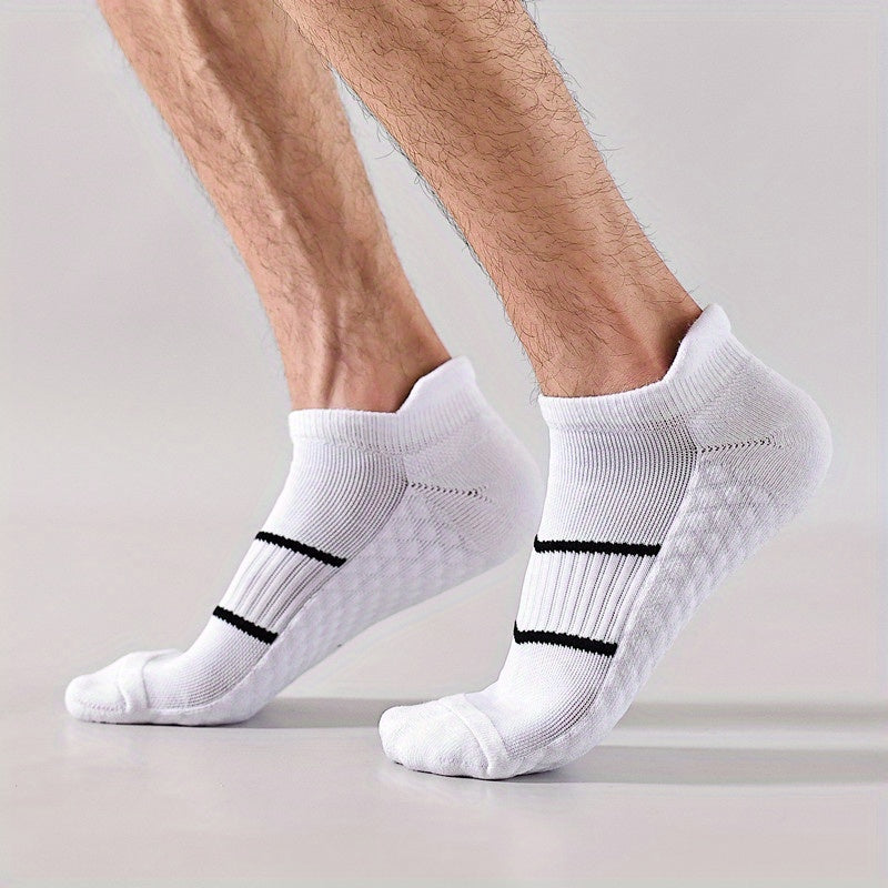5pairs Men's Professional Sports Socks, Summer Thin Mesh Breathable Sweat-absorbing Anti-odor Ear Lifting Heel Guard Short Socks