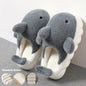 Men's Casual Cute Shark Design Slippers, Non-slip Warm Plus Fleece Home Shoes for Autumn And Winter, Thick Sole, Plush, Couple, ASIFN