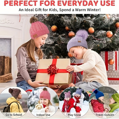 3pcs/set Winter Children's Warm Plus Velvet Scarf Baby Knitted Hat Hat Gloves For 2-8 Years