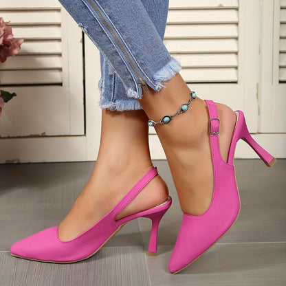 Women's Slingback High Heels, Solid Color Pointed Toe Buckle Strap Stilettos, Party & Dress Summer Shoes for Koningsdag/King's Day