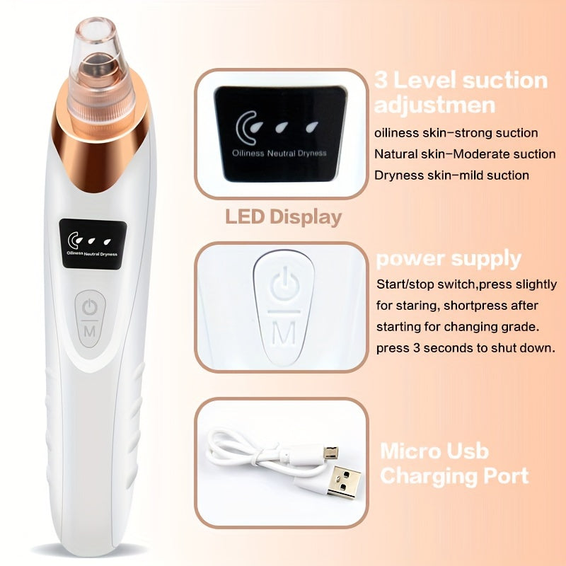 Blackhead Remover Pore Vacuum - 5 Suction - USB Rechargeable Facial Pore Cleaner Kit For Adult Acne Extractor Tool - Multifunctional Cleaning Instrument - Holiday Gift