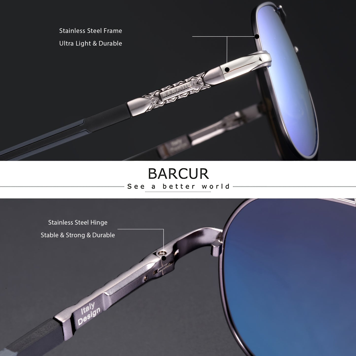 BARCUR Vintage Men's Glasses Men Polarized Coating Classic Sun Glasses Women Shade Male Driving Accessories Eyewear With Original Package