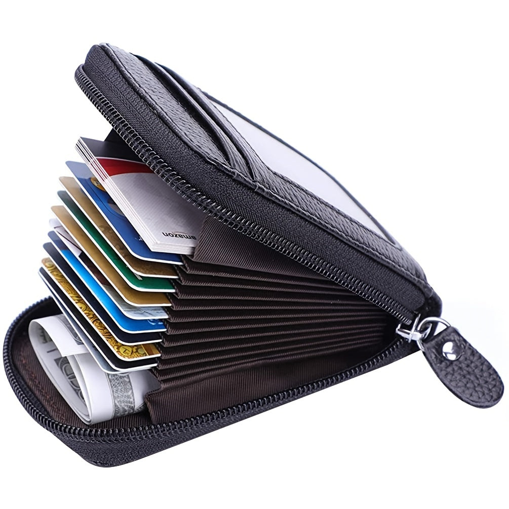 Genuine Leather RFID Blocking Credit Card Wallet for Men with Zipper