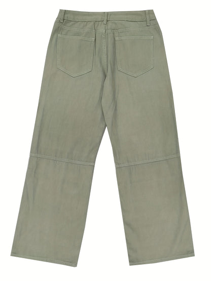 Retro Denim Men's Straight Leg Cargo Pants, Loose Baggy Pants Casual Outdoor Jeans Pants, Work Pants Hipster Streetwear Hiphop Rapper Style For Men