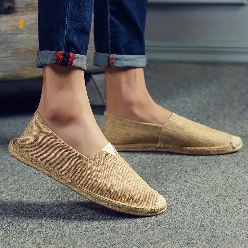 Mens Canvas Espadrille Loafers - Breathable Mesh Lining, Slip-On Design, Comfortable Rubber Soles for Casual Walking - Perfect for Fall, Spring, Summer Seasons
