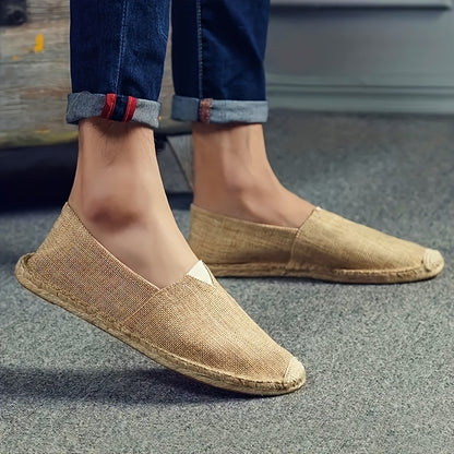 Mens Canvas Espadrille Loafers - Breathable Mesh Lining, Slip-On Design, Comfortable Rubber Soles for Casual Walking - Perfect for Fall, Spring, Summer Seasons