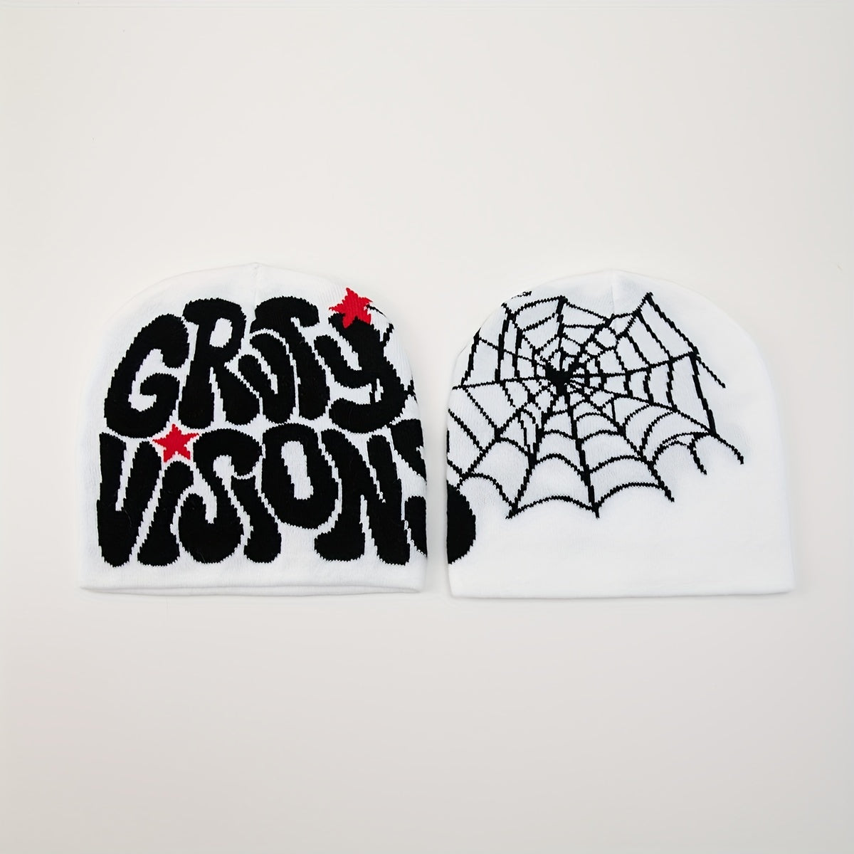 1pc Men's Funky "GRU VISION" Spider Web Knit Beanie - 100% Acrylic, Trendy Letter & Star Design in Multiple Colors, Soft & Stretchy Fabric for Casual Attire