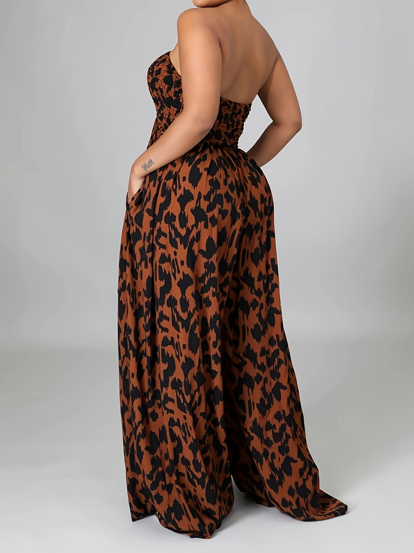 Allover Print Tube Jumpsuit, Casual Off Shoulder Wide Leg Jumpsuit, Women's Clothing