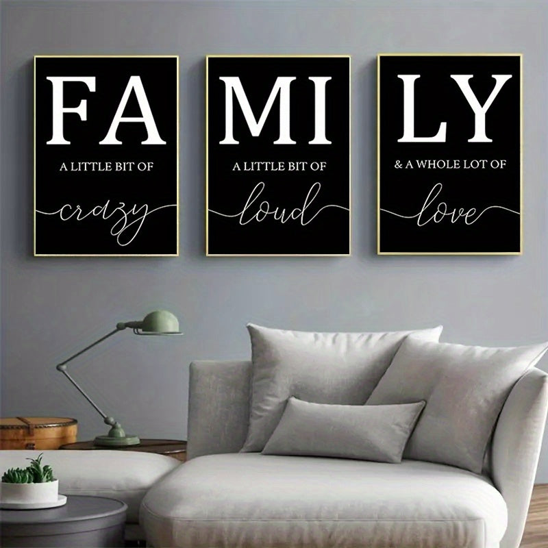 Luxury Minimalist 3pcs/set Frameless Canvas Wall Art - Decorative Paintings for Living Room - Family Writing No Frame