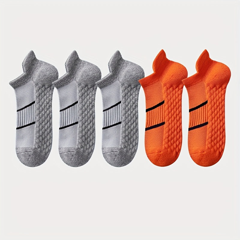 5pairs Men's Professional Sports Socks, Summer Thin Mesh Breathable Sweat-absorbing Anti-odor Ear Lifting Heel Guard Short Socks