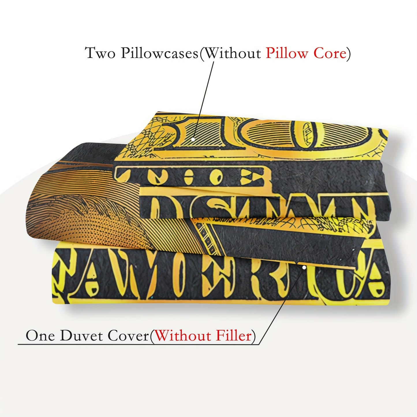3-Piece Golden 100 Dollar Bill Print Duvet Cover Set - Soft, Comfortable, and Vibrant Bedding for Bedroom and Guest Room - Includes 1 Duvet Cover and 2 Pillowcases without Core