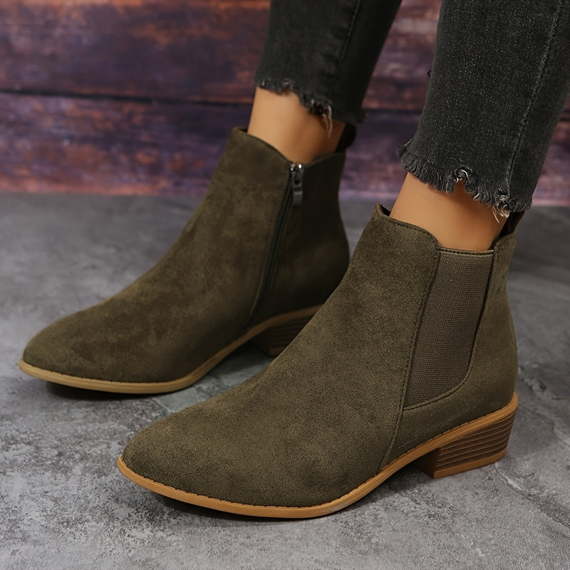 Pointed Toe Ankle Boots - Chunky Heels, Stylish, Comfortable for Daily Wear