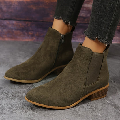 Pointed Toe Ankle Boots - Chunky Heels, Stylish, Comfortable for Daily Wear