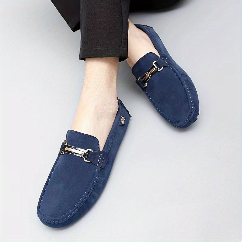 Men's Moccasin Loafer Shoes With Metallic Decor, Comfy Non-slip Slip On Shoes, Men's Shoes, Spring And Summer