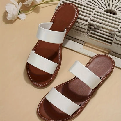 Women's Double Strap Slide Sandals - Casual Slip On Flat Summer Shoes, Lightweight - For Women - Perfect for Beach, Pool, and Casual Wear - Ideal Gift for Summer